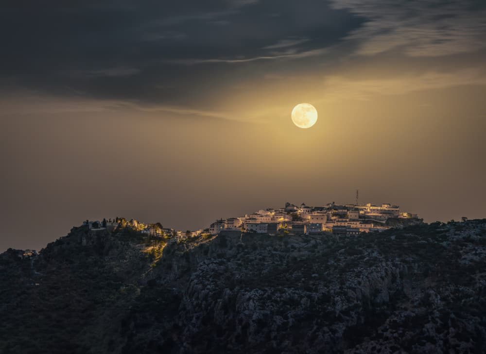 Moonlit Mountain Village by Emilio Pino — canvas wall art