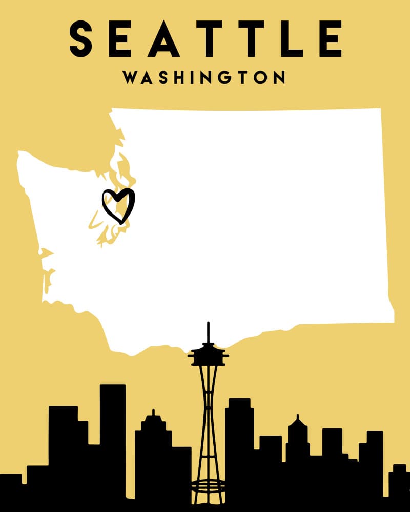 Seattle Washington Skyline Map by Emiliano Deificus — canvas wall art