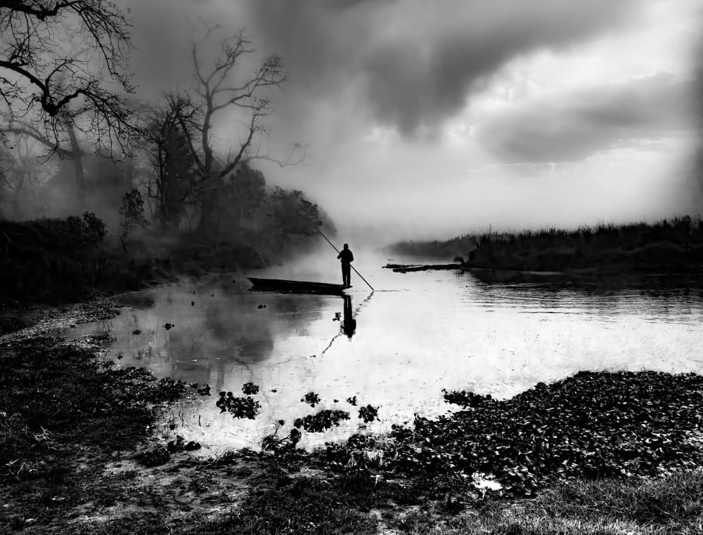 Misty River Boatman by Gilcan Mete — canvas wall art