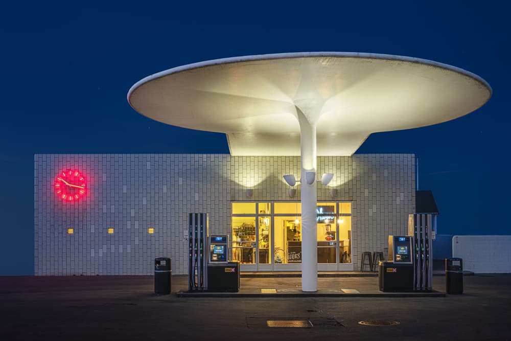 Blue Hour Gas Station by fotomarion — canvas wall art