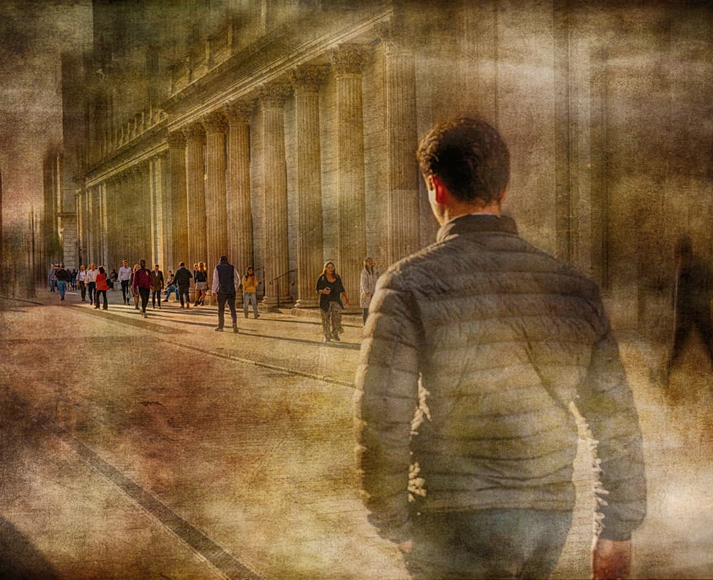 Man Walking City Street by Anette Ohlendorf — canvas wall art