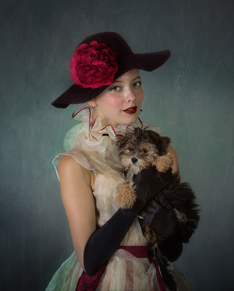 Elegant Woman with Puppy by Svetlana Melik-Nubarova — canvas wall art