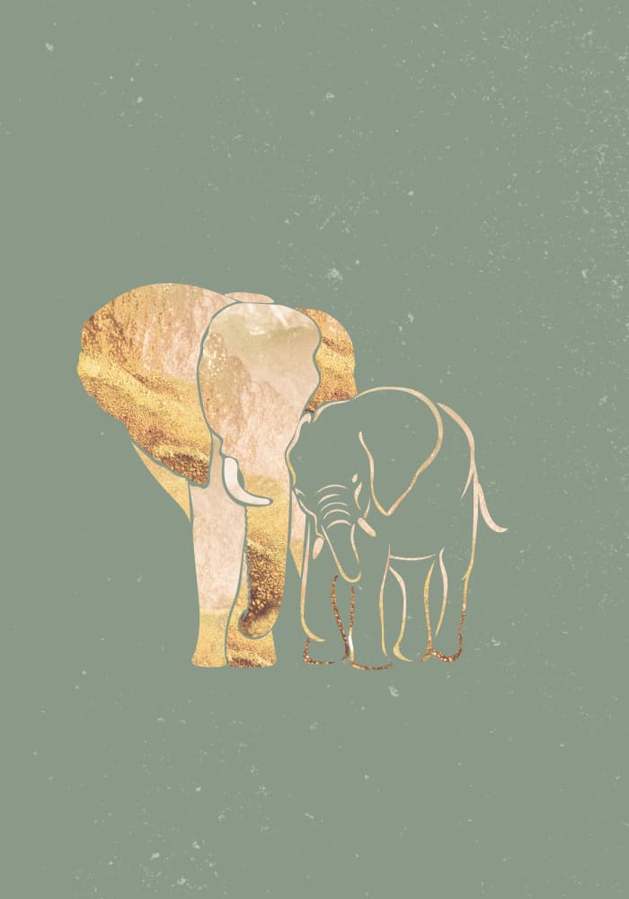 Golden Elephant Family by Sarah Manovski — canvas wall art