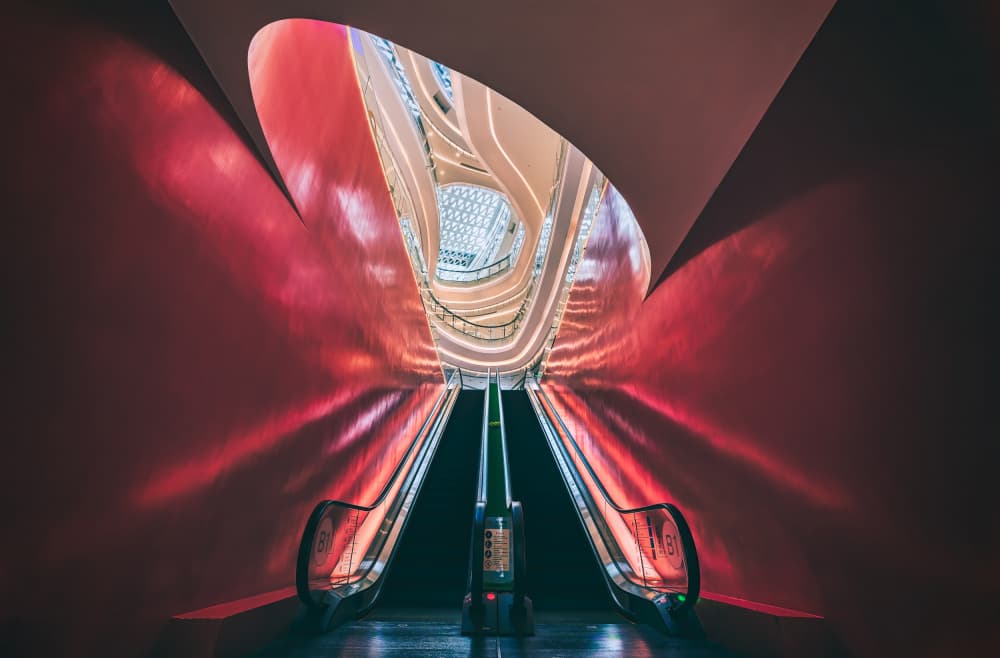 Futuristic Red Escalator by Yuan Cui — canvas wall art
