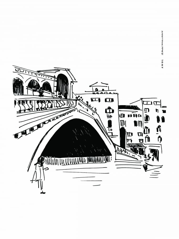 Venice Rialto Bridge Sketch by Awol Art Alex — canvas wall art