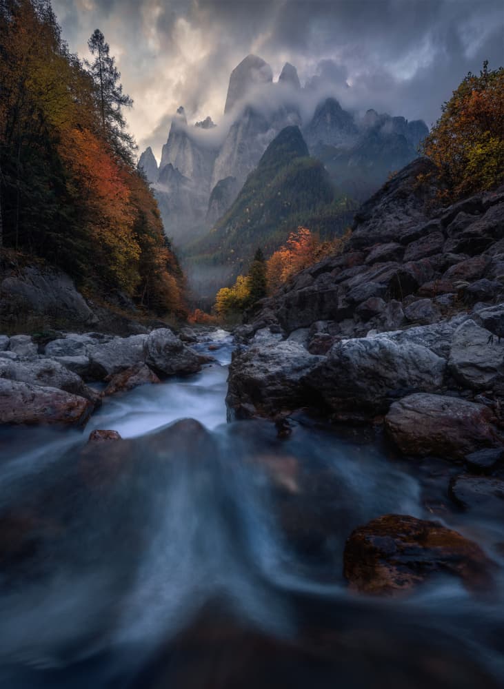 Misty Mountain River by Yun Thwaits — canvas wall art