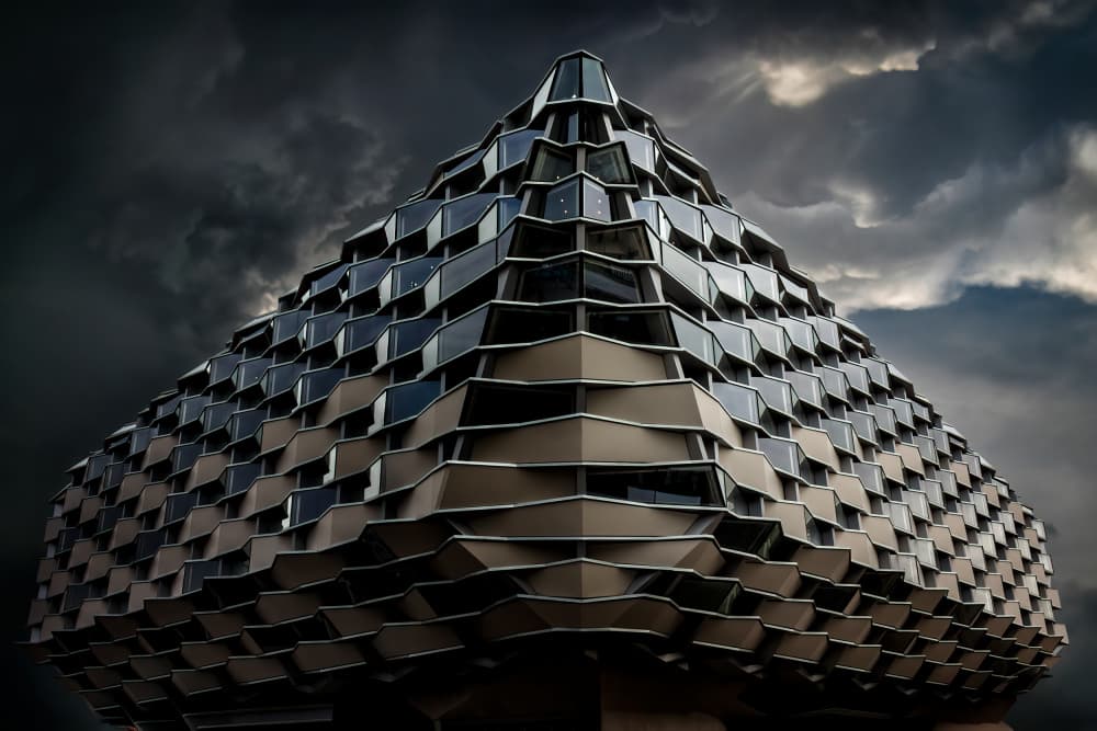Angular Building Dramatic Sky by Angel Villalba — canvas wall art