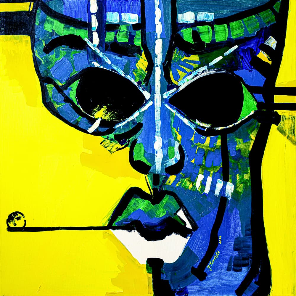 Vibrant Smoking Face by Julija Belickienė — canvas wall art