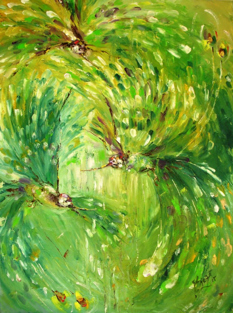Vibrant Green Hummingbirds by Anda Bieza — canvas wall art
