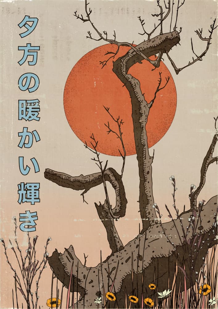 Ukiyo-e Sunset Tree by Nicholas — canvas wall art