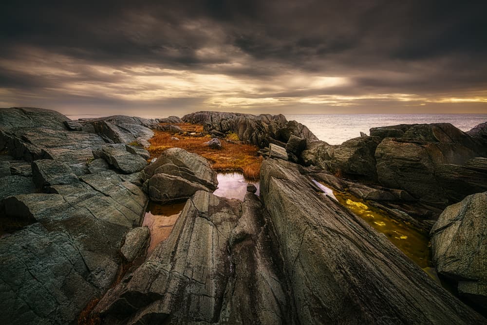Moody Coastal Rocks by Ben.C.L — canvas wall art