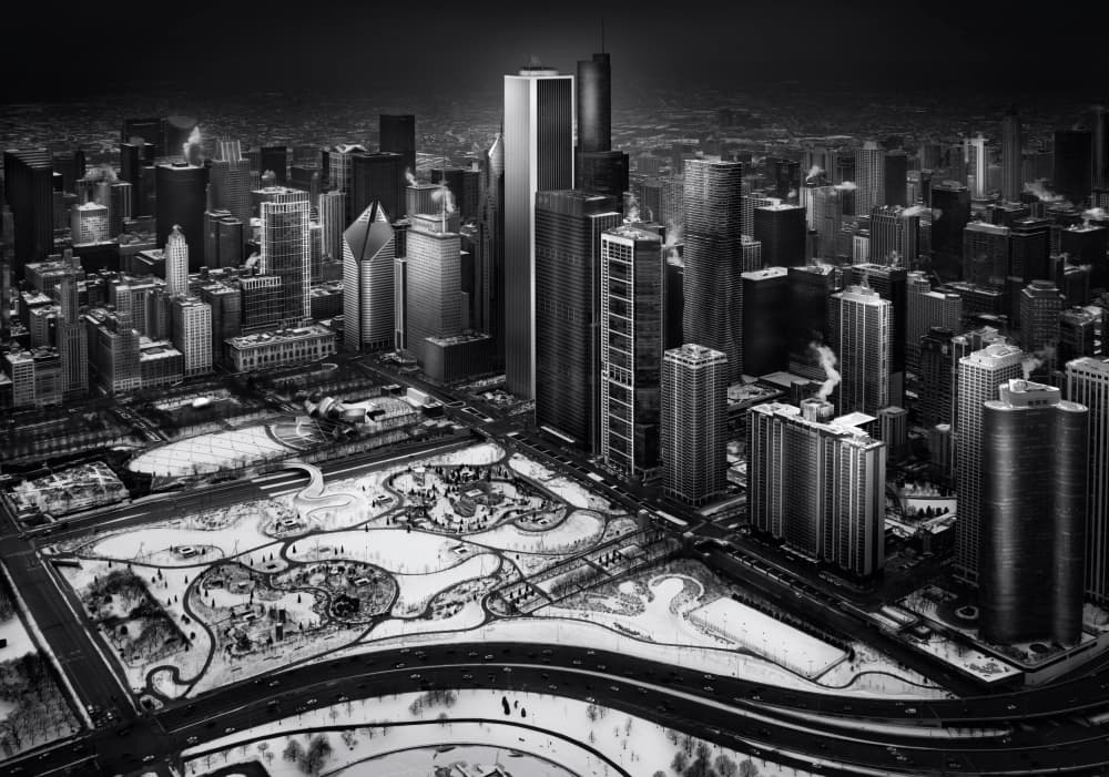 Snowy Chicago Cityscape by Helena GARCIA HUERTAS — canvas wall art