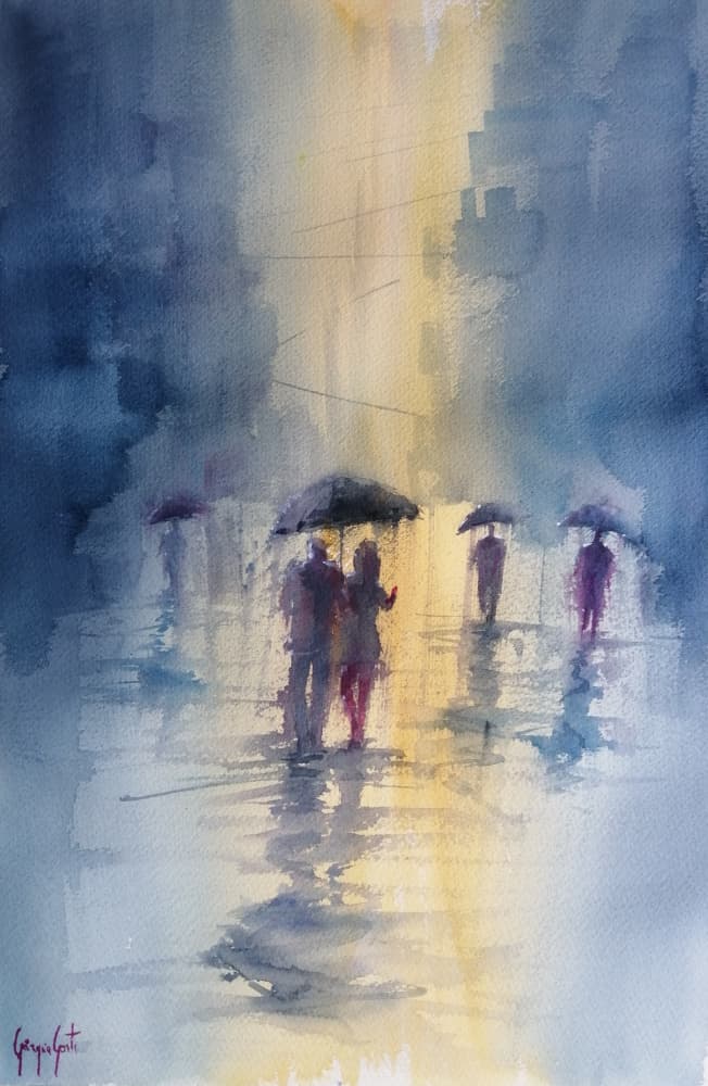 Rainy City Umbrellas by Giorgio Gosti — canvas wall art