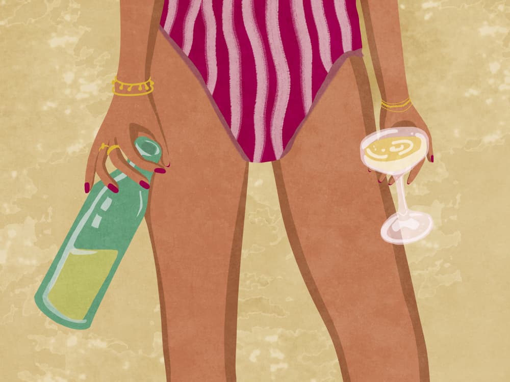 Girl with wine at the beach by Raissa Oltmanns — canvas wall art