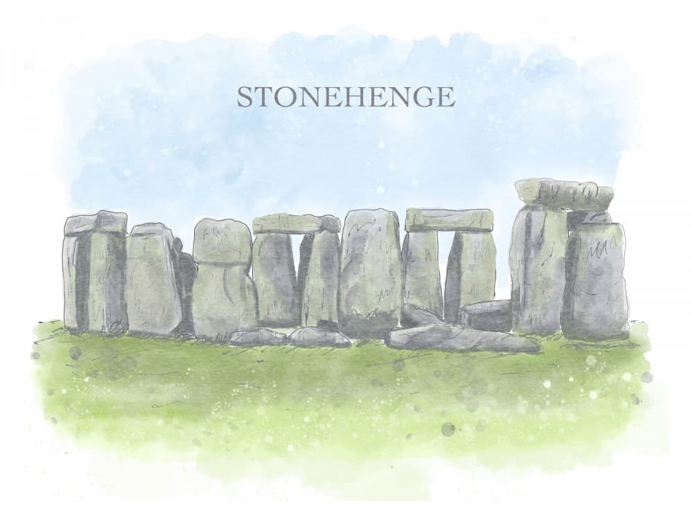 Stonehenge Watercolor Landmark by Aliya Putrus — canvas wall art