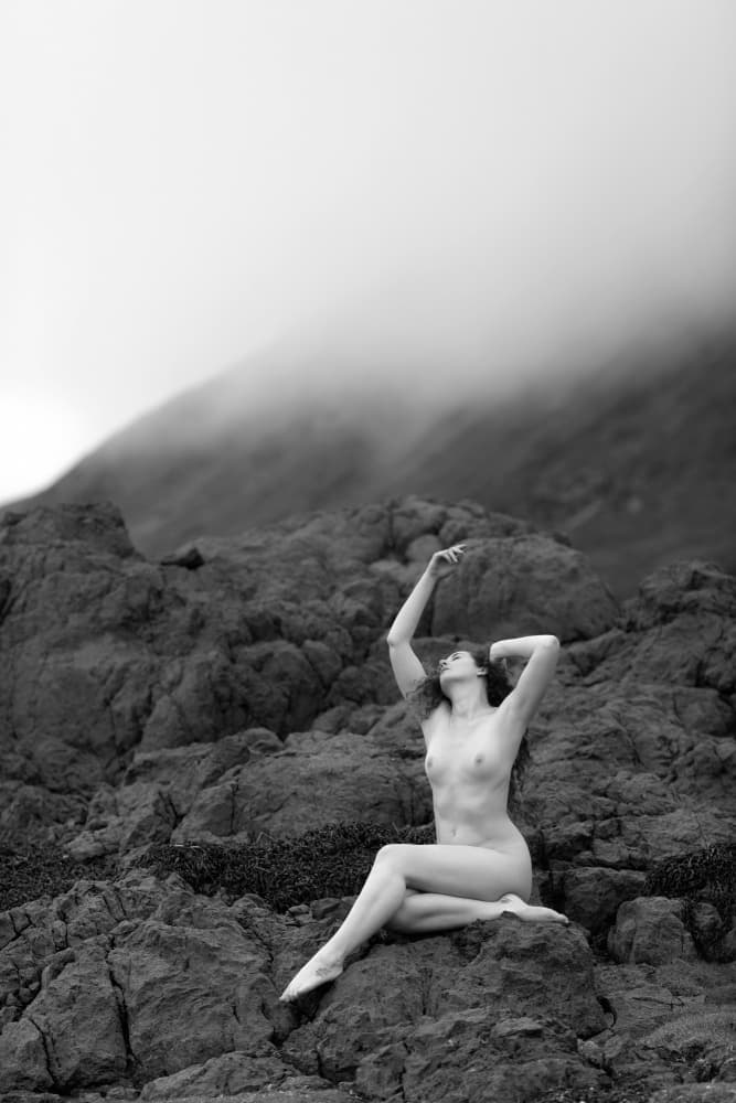 Nude Woman Misty Rocks by Bragi Kort — canvas wall art