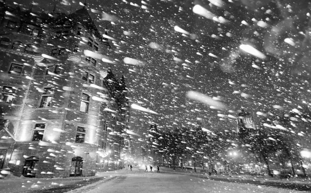 Snowy Winter City Night by Michiko Ôtomo — canvas wall art