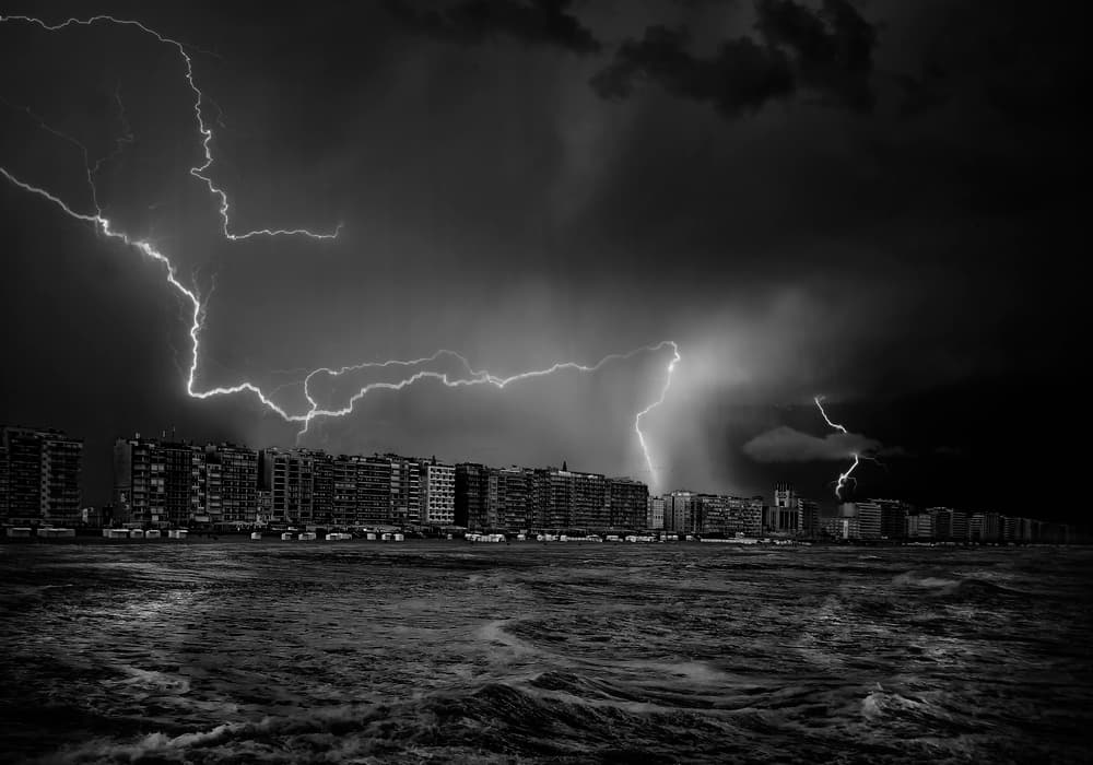 Stormy City Lightning by Yvette Depaepe — canvas wall art