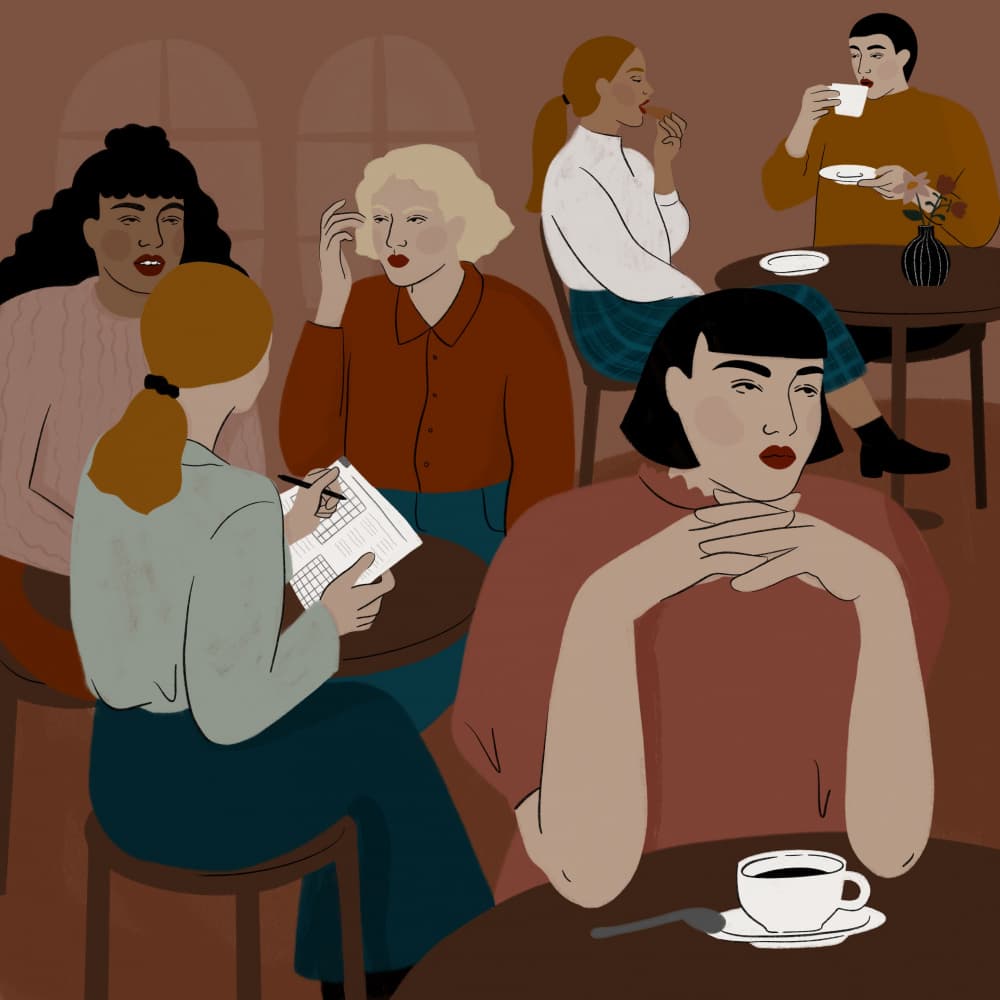 Cafe Conversations by Ida Alvarsson — canvas wall art