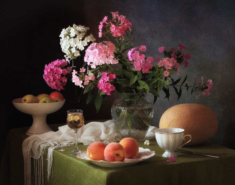 Phlox and Summer Fruit by Tatyana Skorokhod — canvas wall art