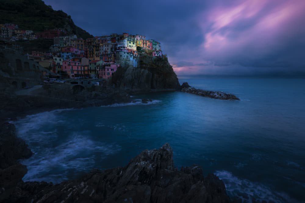 Vibrant Italian Coastal Twilight by Leah Xu — canvas wall art