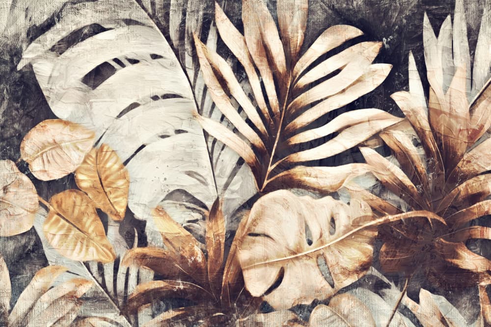 Golden Tropical Leaves by Rafal Kulik — canvas wall art
