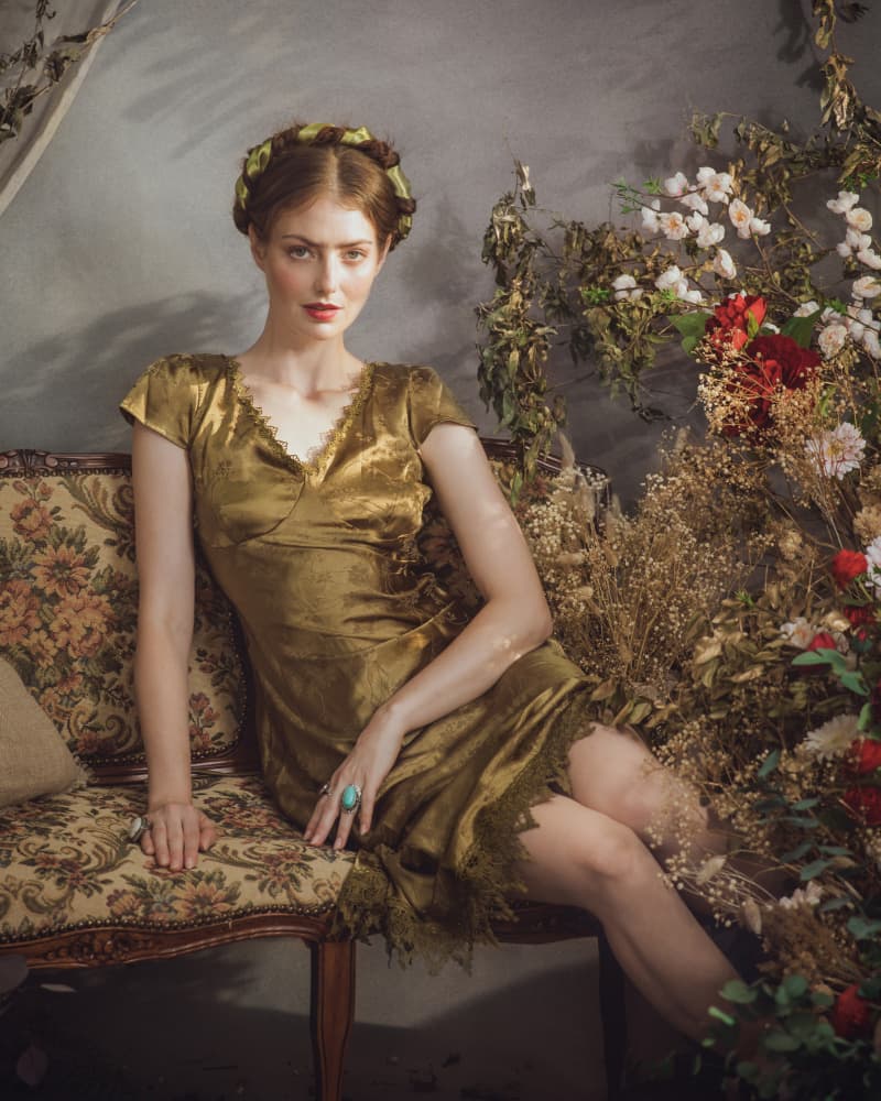 Vintage Woman Green Velvet by Michaela Durisova — canvas wall art