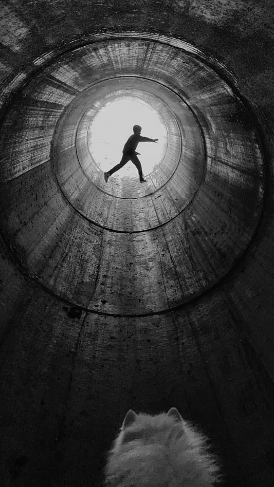 Man Jumping Tunnel by Wisam Hassan — canvas wall art