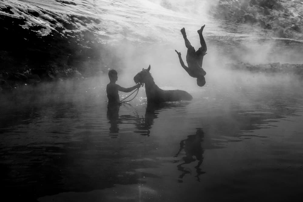 Diving Boy and Horse by Ummu Nisan Kandilcioglu — canvas wall art