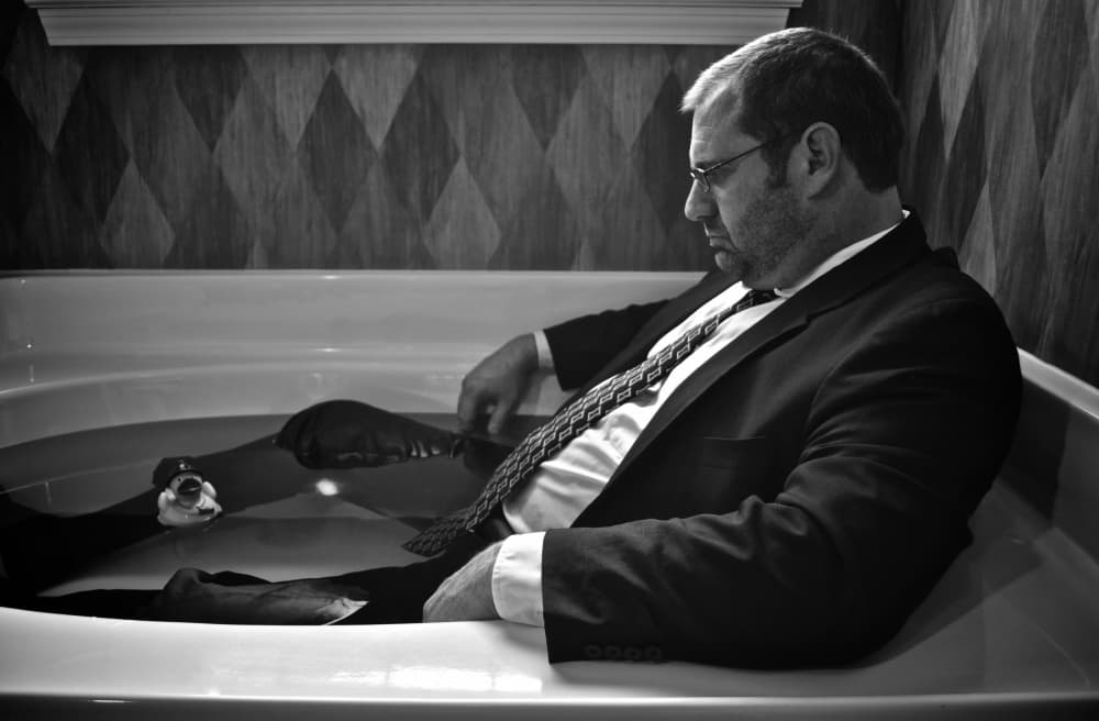 Pensive Man in Bathtub by Mike Melnotte — canvas wall art