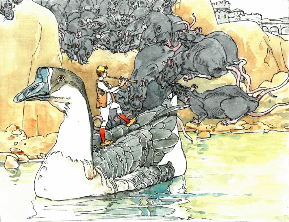 Pied Piper's Goose Journey by Andrii Kutsachenko — canvas wall art