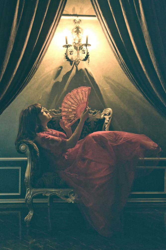 Elegant Woman with Fan by Blue_Rose — canvas wall art