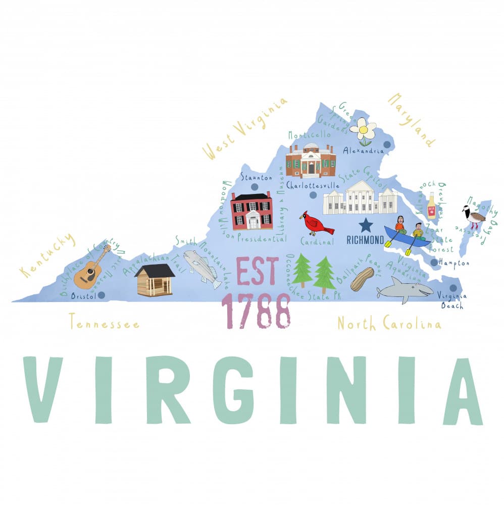 Whimsical Virginia Map by Carla Daly — canvas wall art