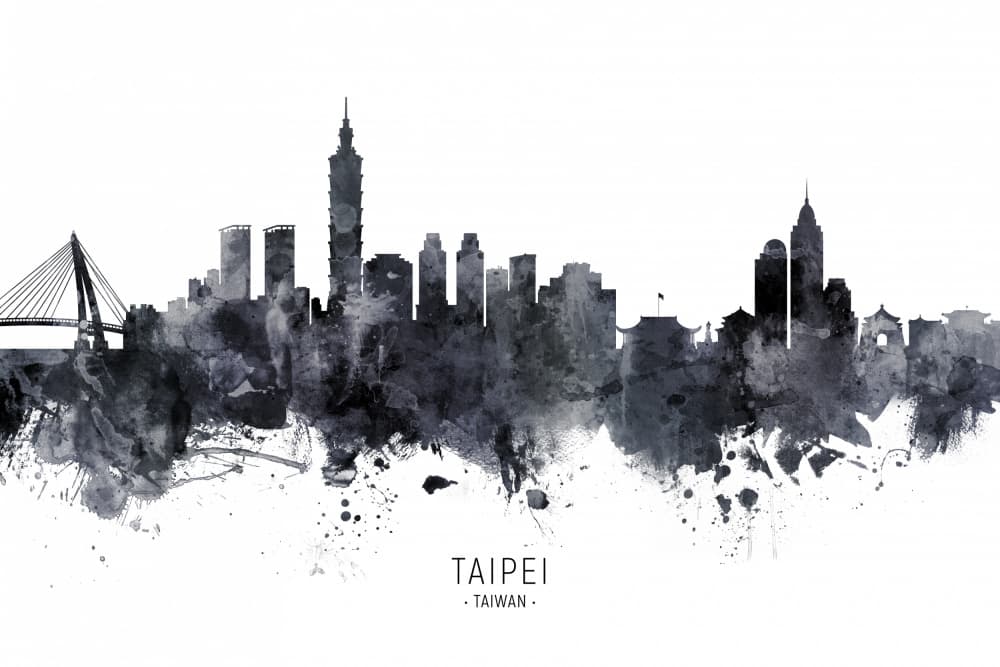 Watercolor Taipei Skyline by Michael Tompsett — canvas wall art