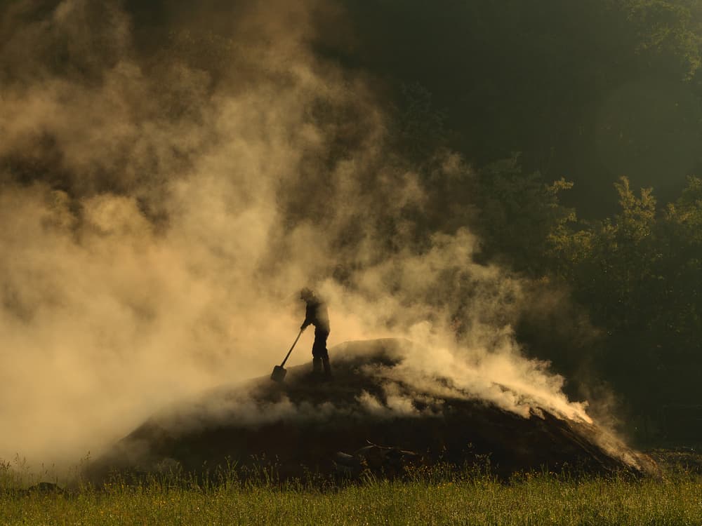 Worker In Golden Smoke by Lucian Constantin — canvas wall art