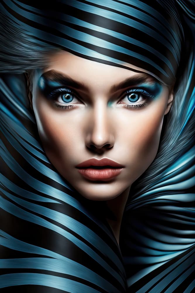 Modern Blue Striped Woman by Klaus Tesching — canvas wall art