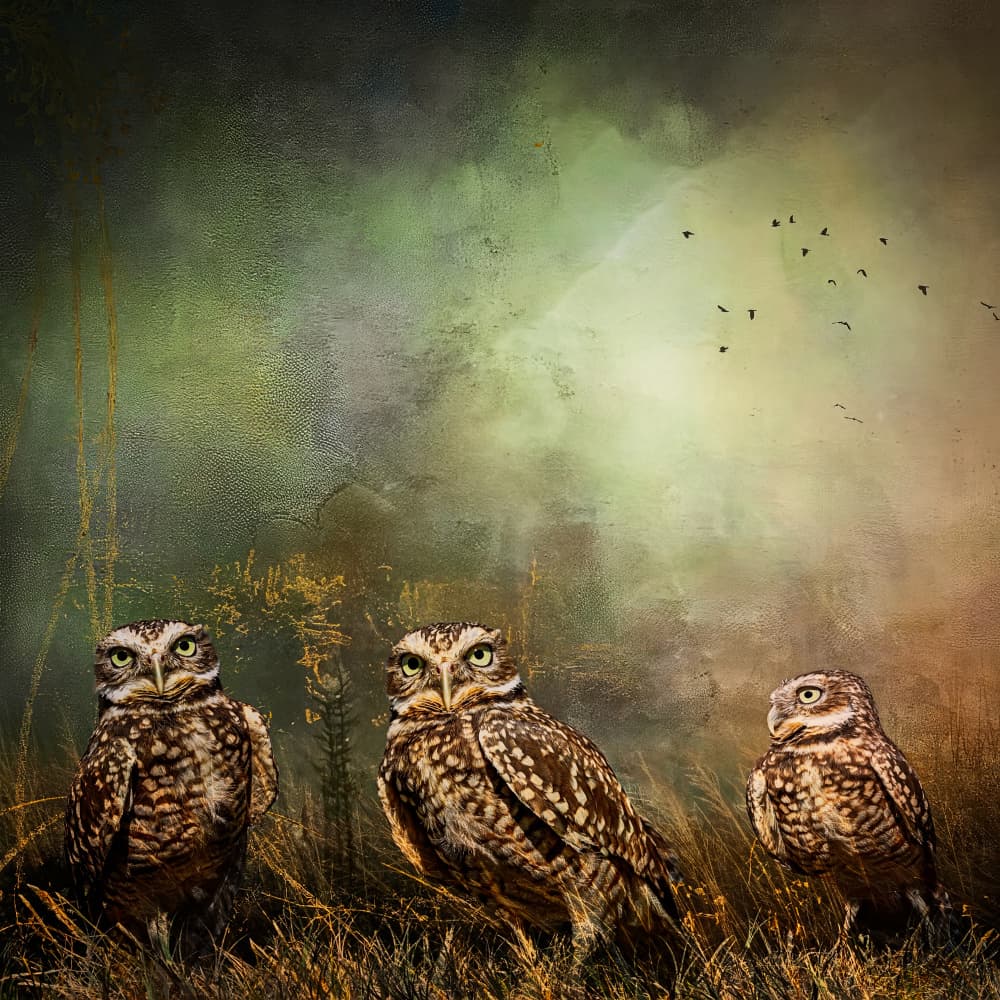 Three Watchful Owls by Barbara Fletcher — canvas wall art