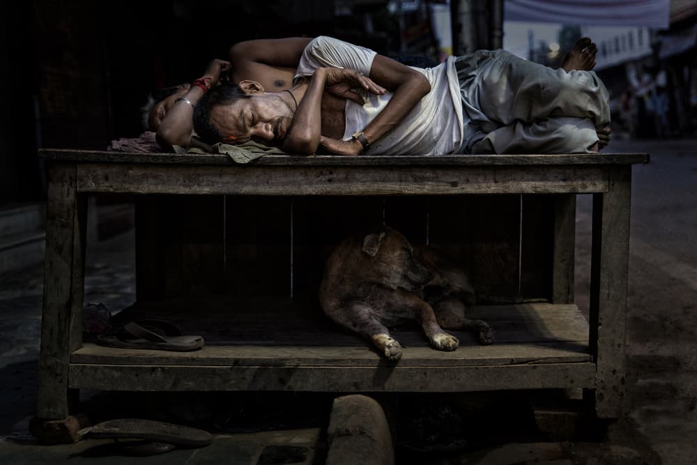 Sleeping Men and Dog by Fadhel Almutaghawi — canvas wall art
