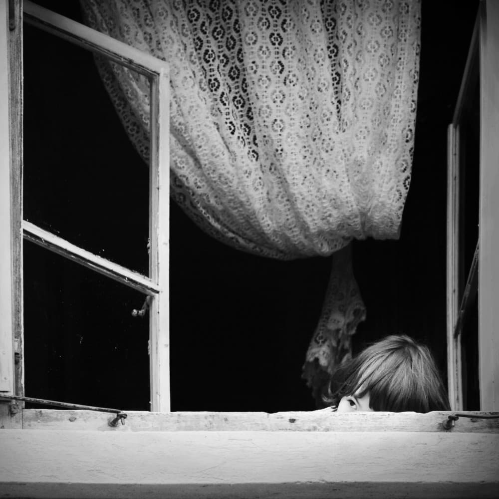 Curious Child at Window by Ileana Bosogea-Tudor — canvas wall art