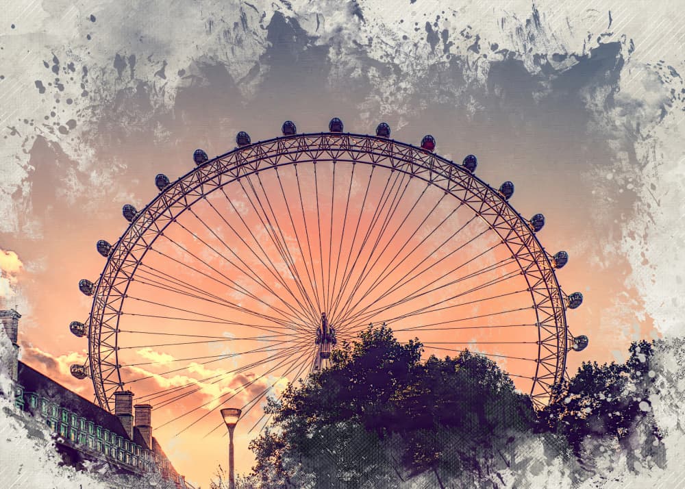 London Eye Golden Sunset by Justyna Jaszke — canvas wall art