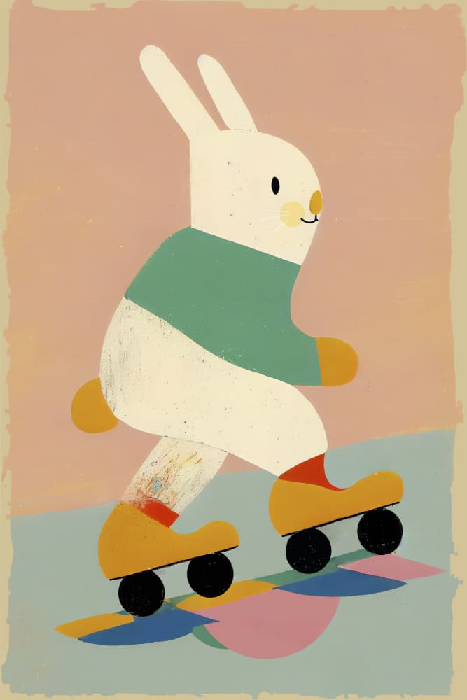 Bunny on Skates by Treechild — canvas wall art