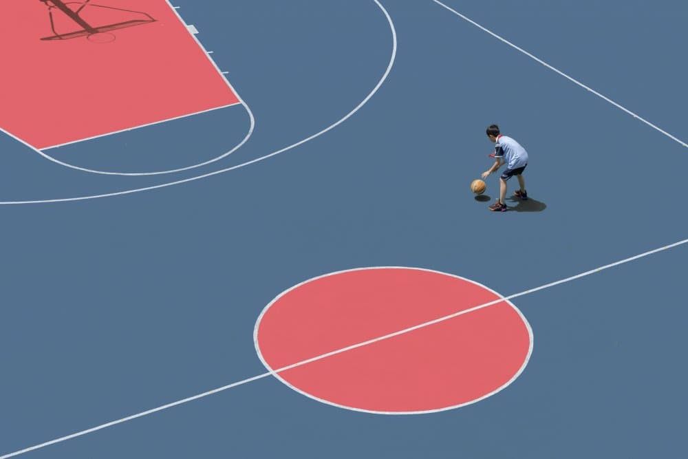 Blue Court Basketball Player by Yifan Wu — canvas wall art