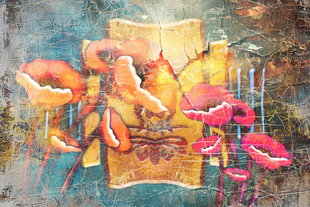 Abstract Grunge Poppies by Rafal Kulik — canvas wall art