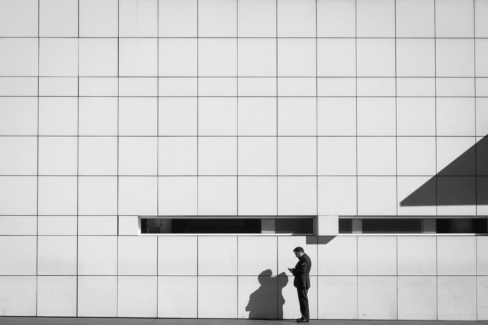 Man and Modern Grid by Gloria Salgado Gispert — canvas wall art