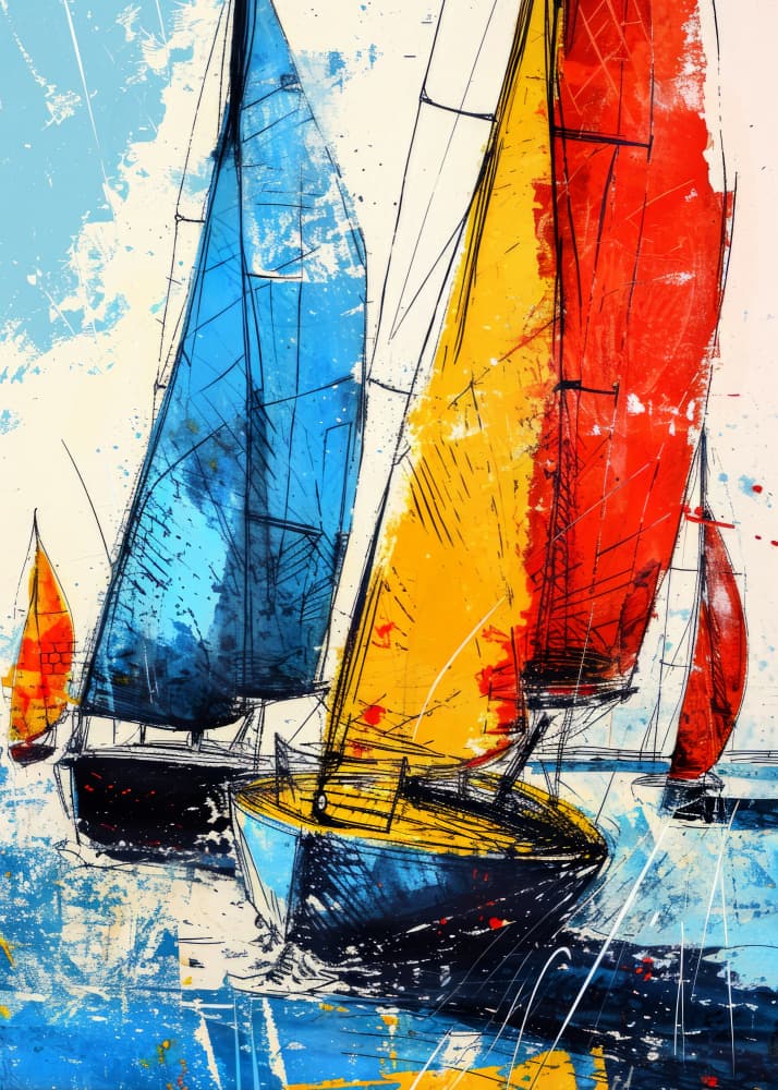 Vibrant Sailboat Race by Justyna Jaszke — canvas wall art