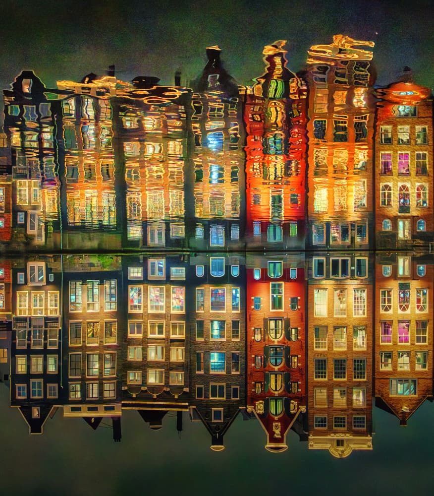 Amsterdam Night Reflections by Manuel Ponce Luque — canvas wall art