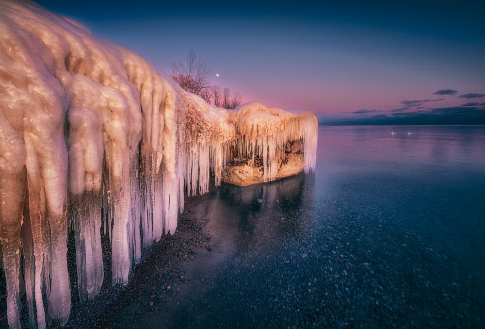 Icy Shore Twilight by Ben.C.L — canvas wall art