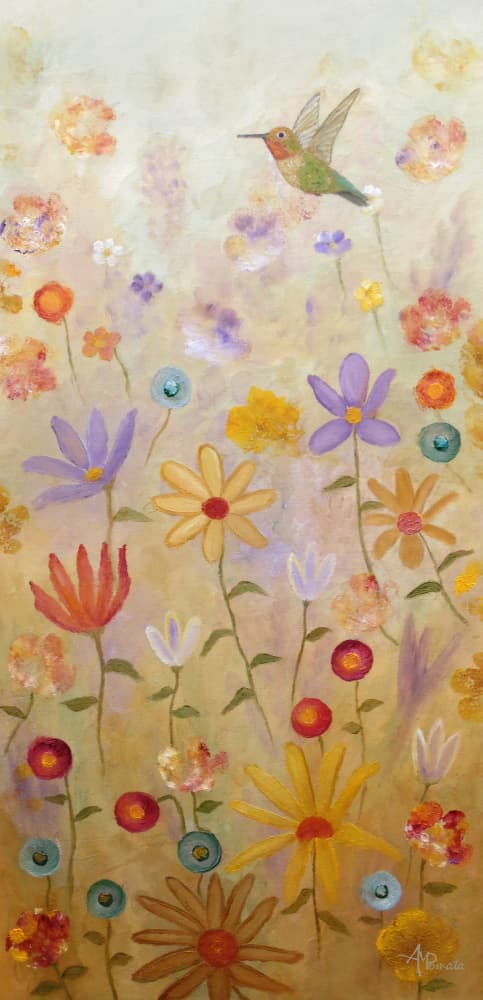 Happy Hummingbird Garden by Angeles M. Pomata — canvas wall art