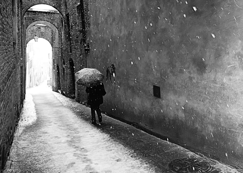 Narrow Snowy Alley by Luca Domenichi — canvas wall art