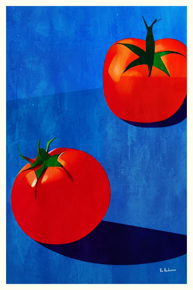 Red Tomatoes on Blue by Bo Anderson — canvas wall art